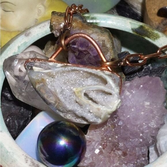 'Caracolito' Natural Druzy Shell & Tigers Eye Necklace - Picture 2 of 9